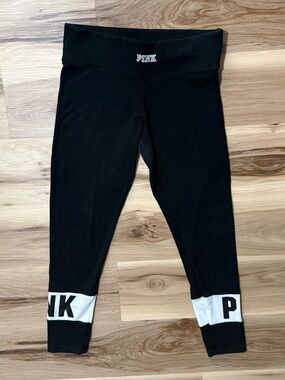 Victoria's Secret PINK Black Leggings with White Lettered Cuffs